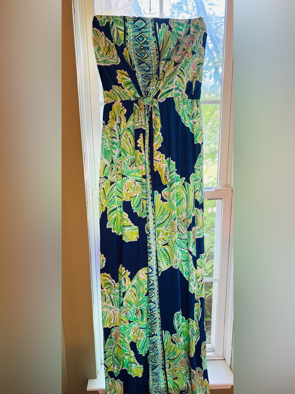 Lilly Pulitzer Navy Maxi Skirt with Green Leaf Print